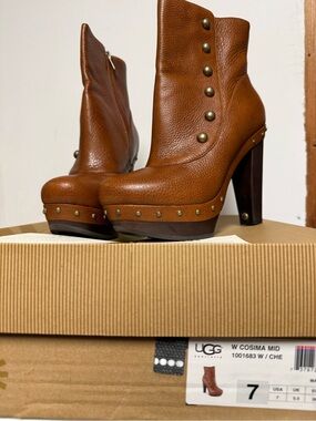 UGG Chestnut Brown Leather Platform Ankle Boots